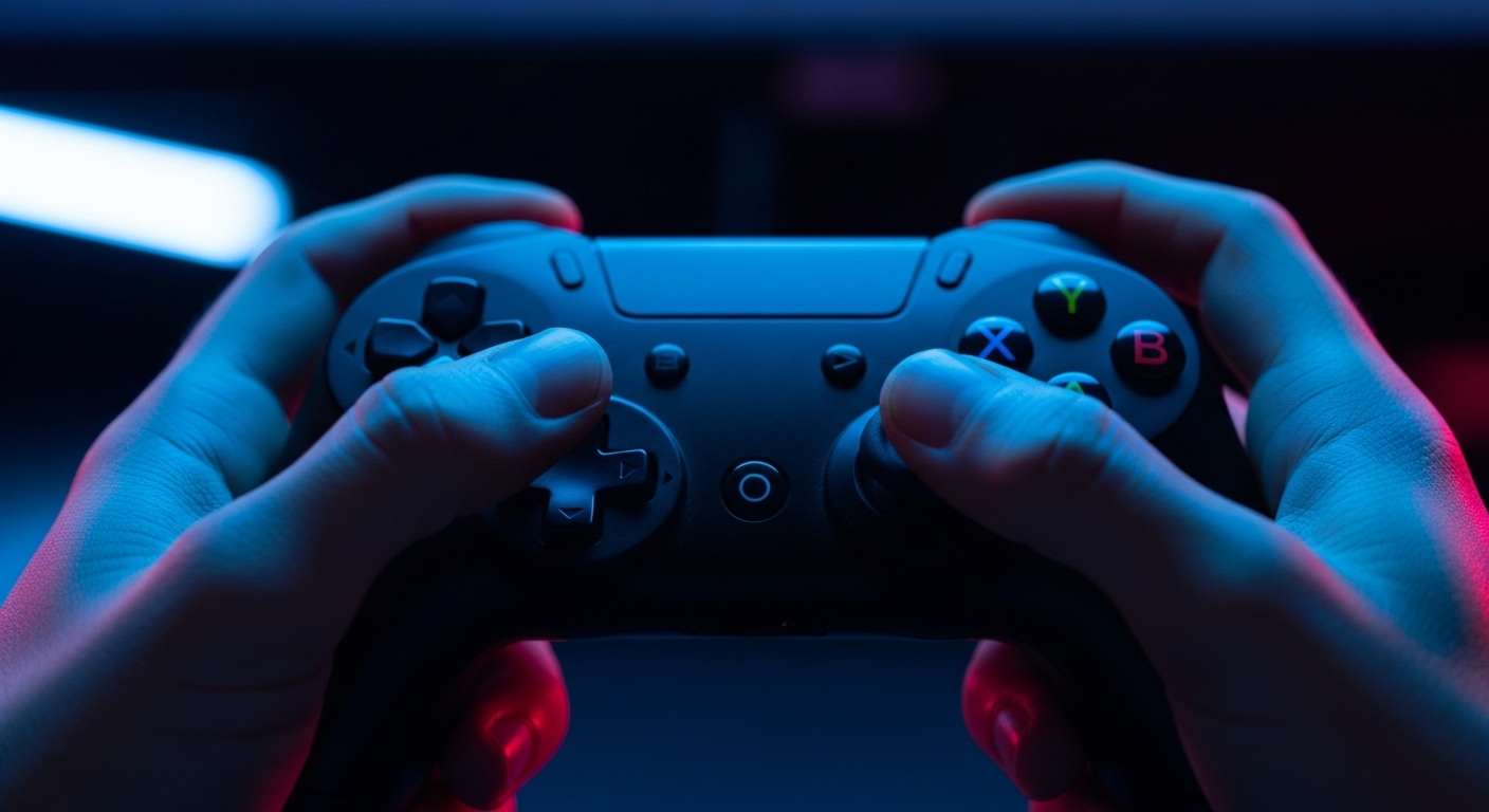 Close up of a pro gamer's hands playing platformer games